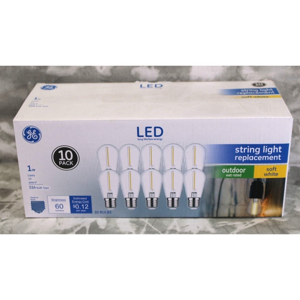 10 Pack GE LED 1Watt Soft White String Light Replacement S14 Outdoor Bulbs